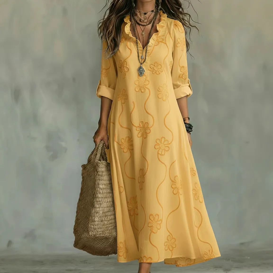 Liana Vestido Maxi Floral de Estilo Bohemio