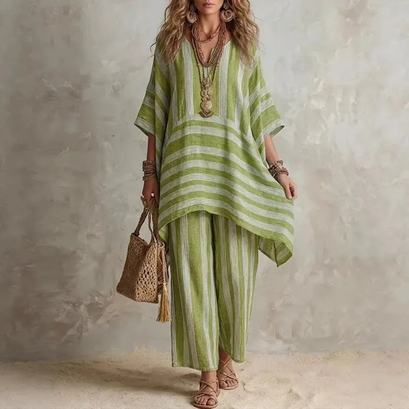 Rita Conjunto Bohemio de Dos Piezas con Estampado de Rayas