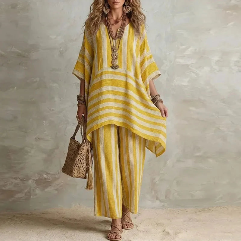 Rita Conjunto Bohemio de Dos Piezas con Estampado de Rayas