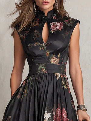 Vestido Midi de Satén Plisado con Escote de Abertura