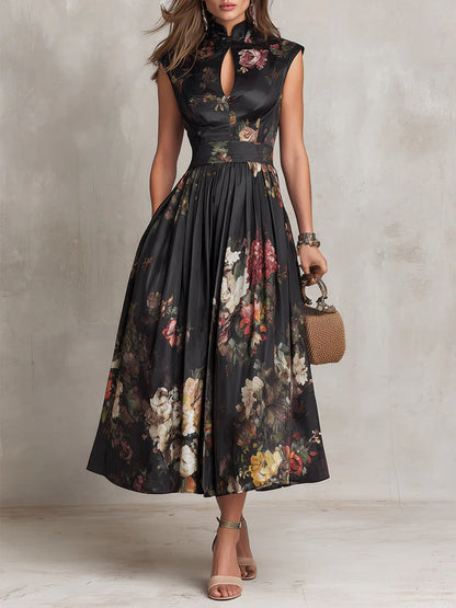 Vestido Midi de Satén Plisado con Escote de Abertura