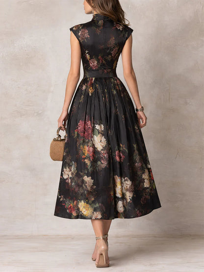 Vestido Midi de Satén Plisado con Escote de Abertura