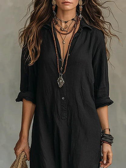 Céline Vestido Maxi Negro de Volumen con Botones