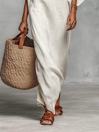 Naiara Vestido Maxi con Hombros Descubiertos y Mangas Murciélago