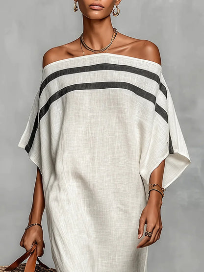 Naiara Vestido Maxi con Hombros Descubiertos y Mangas Murciélago