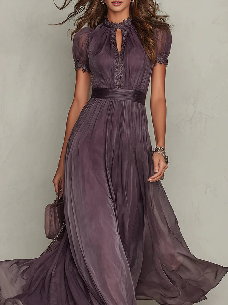 Vestido Maxi de Chiffon con Escote Abertura Morado