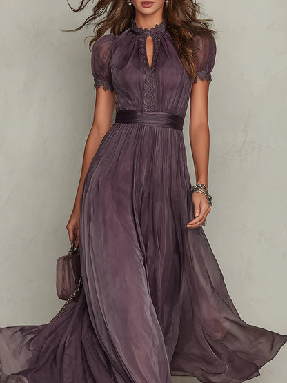 Vestido Maxi de Chiffon con Escote Abertura Morado