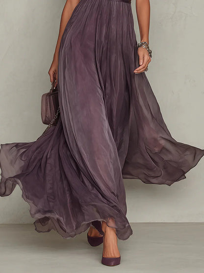 Vestido Maxi de Chiffon con Escote Abertura Morado