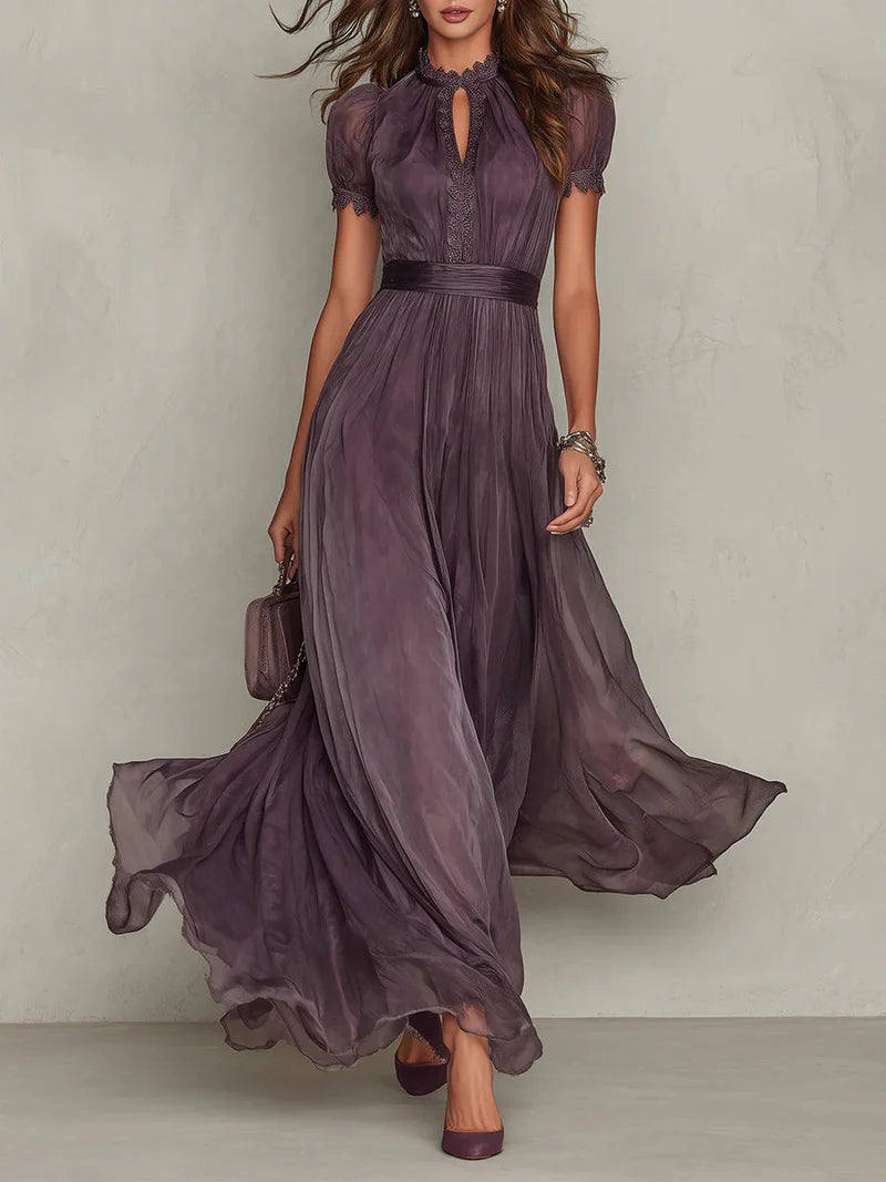 Vestido Maxi de Chiffon con Escote Abertura Morado