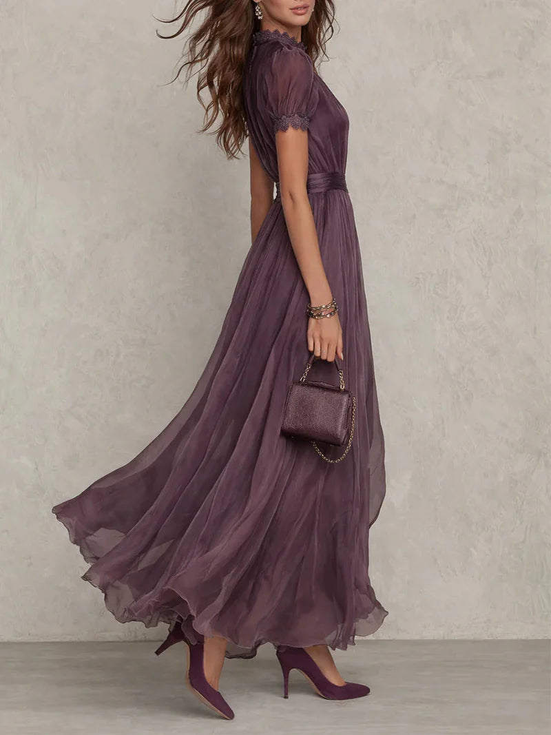 Vestido Maxi de Chiffon con Escote Abertura Morado