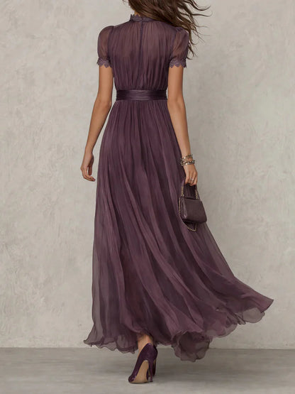 Vestido Maxi de Chiffon con Escote Abertura Morado