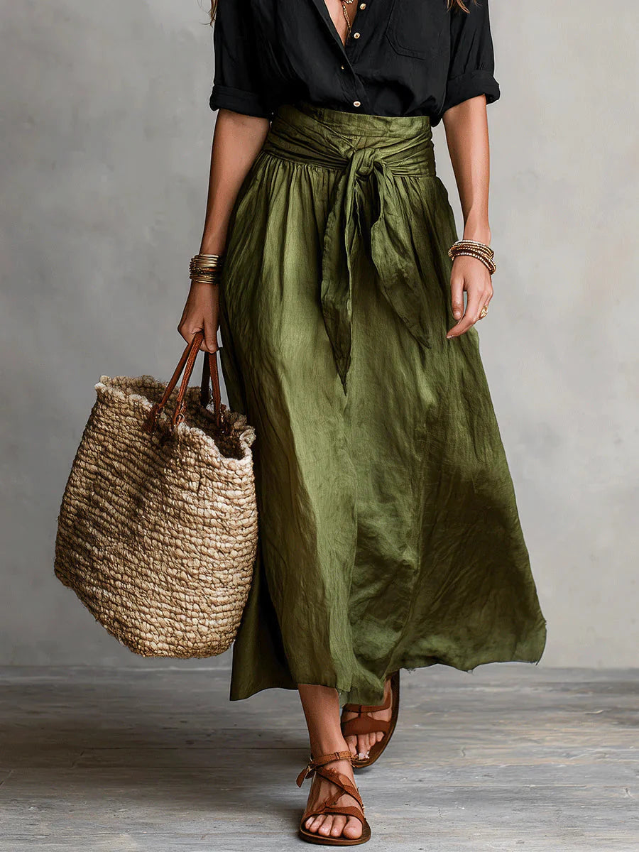 Vida Conjunto Elegante de Dos Piezas con Blusa Negra y Falda Midi