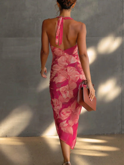 Vestido Bodycon Sin Mangas con Estampado Floral Fucsia