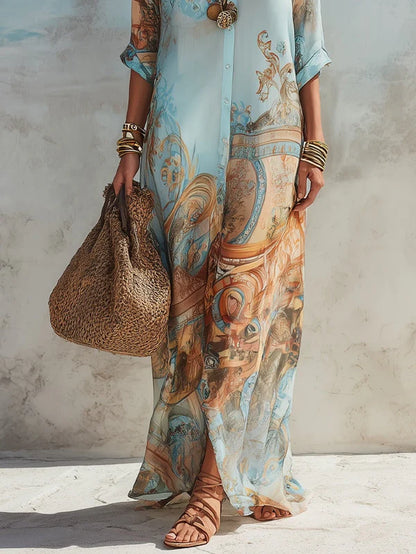 Vestido Maxi Azul con Estampado Floral