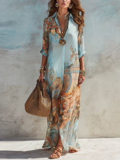Vestido Maxi Azul con Estampado Floral