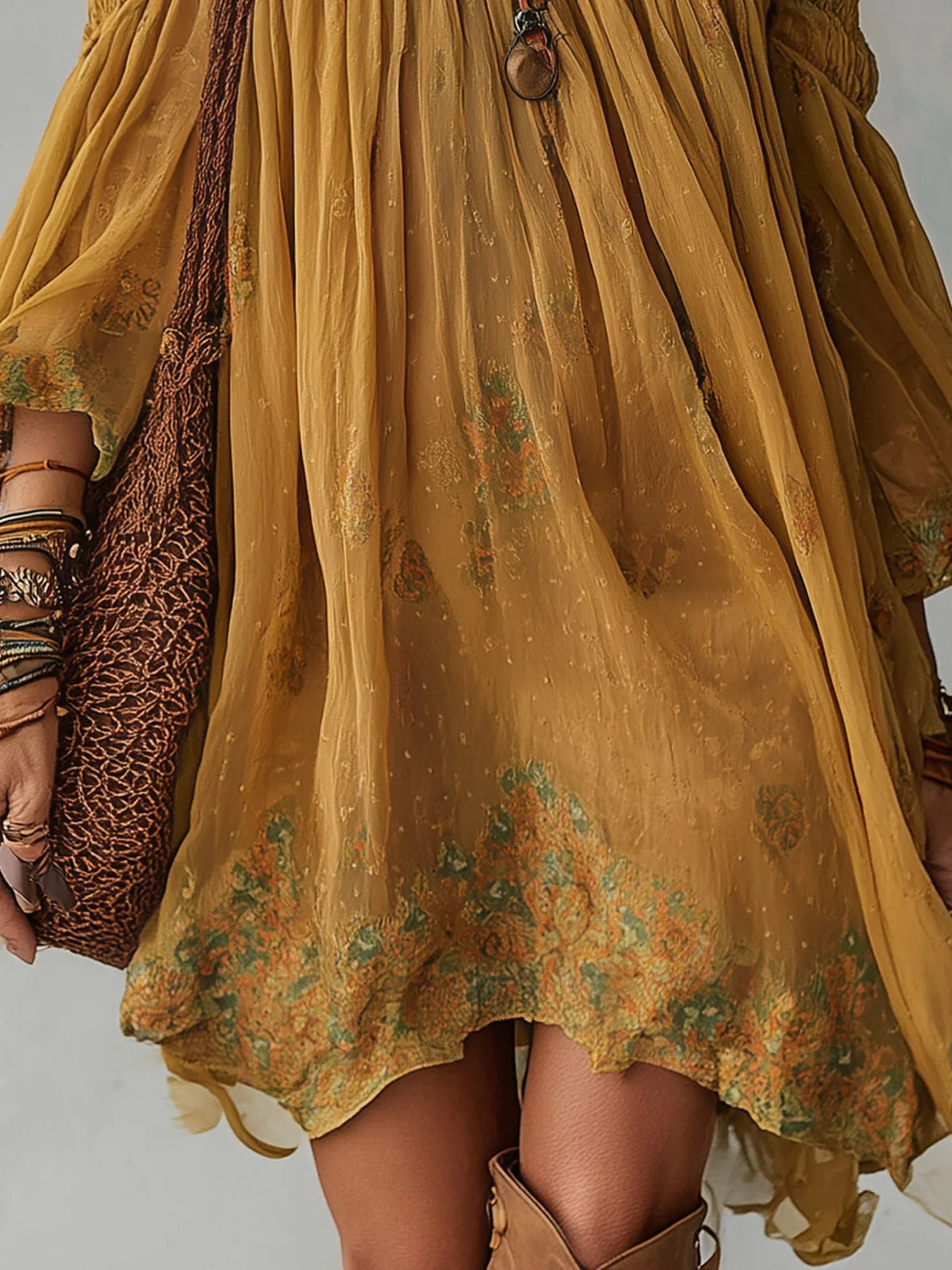 Carina Vestido Mini de Chiffon Amarillo con Escote Bardot