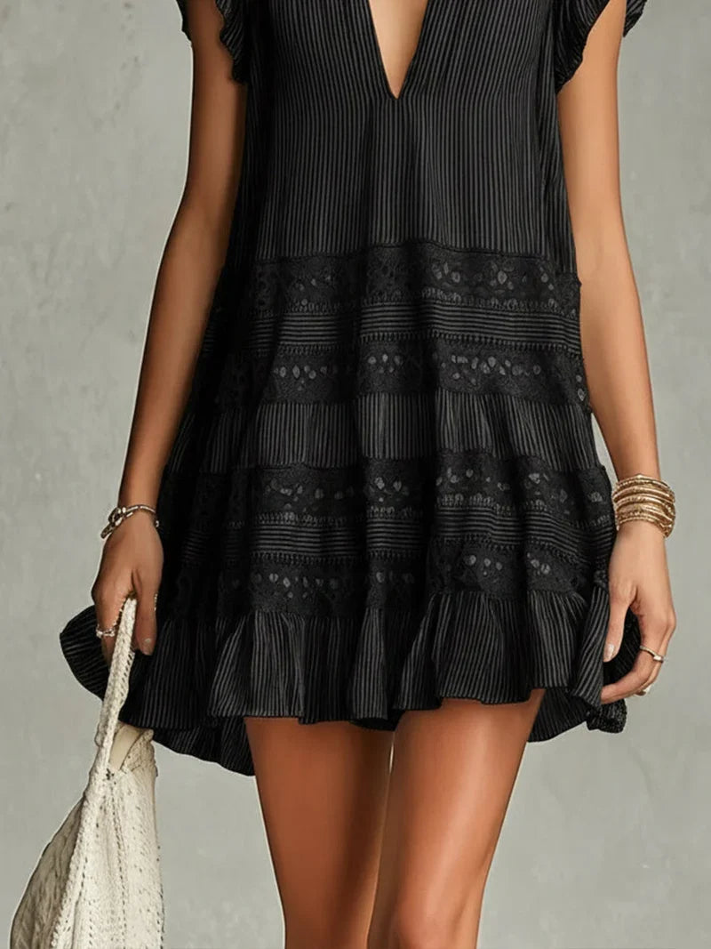 Gala Vestido Mini de Chiffon con Encaje y Volantes