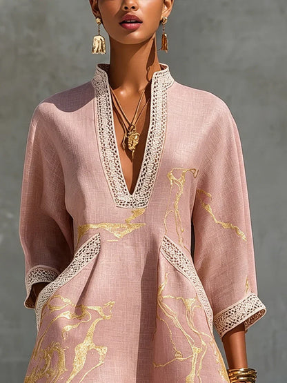 Calista Vestido Mini Rosa de Encaje con Escote en V