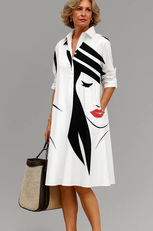 Vestido Midi Camisero con Retrato