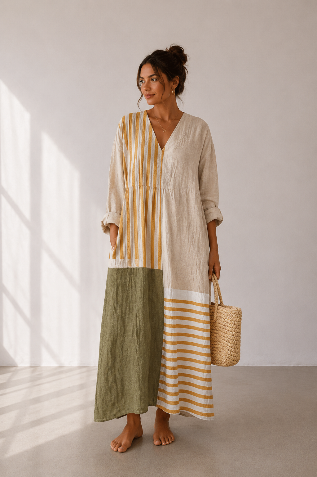 Vestido largo fluido, elegante y cómodo.