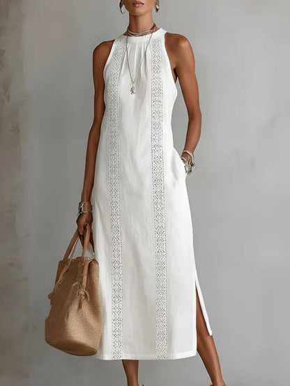 Valeria Vestido Midi Elegante con Cuello Mao