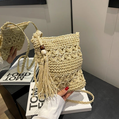 Alma Bolso de Rafia Tejida con Asa Cruzada para Verano