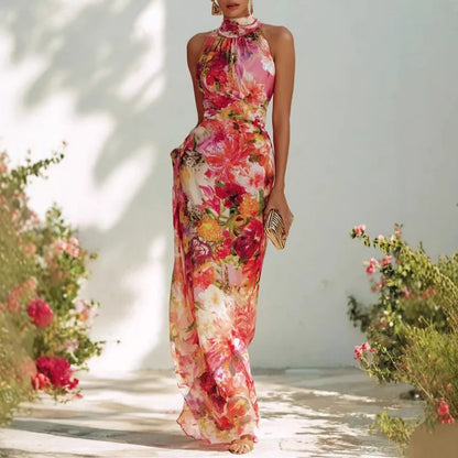Isadora Vestido Maxi Floral con Cuello Halter