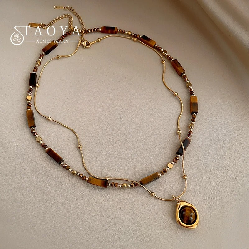 Kaia Collar Doble Capa con Ojo de Tigre