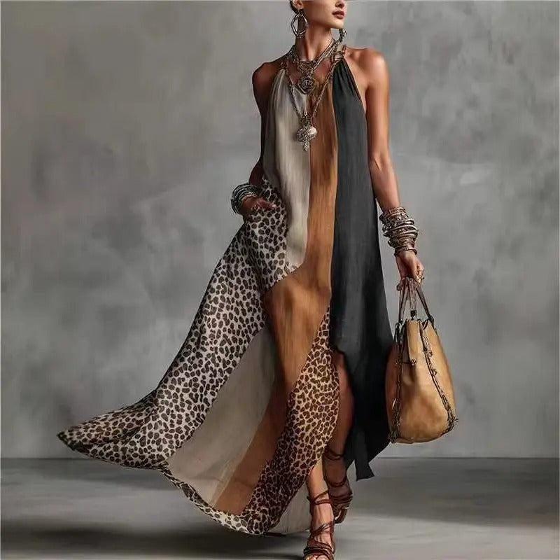 Serena Vestido Maxi Animal Print Halter
