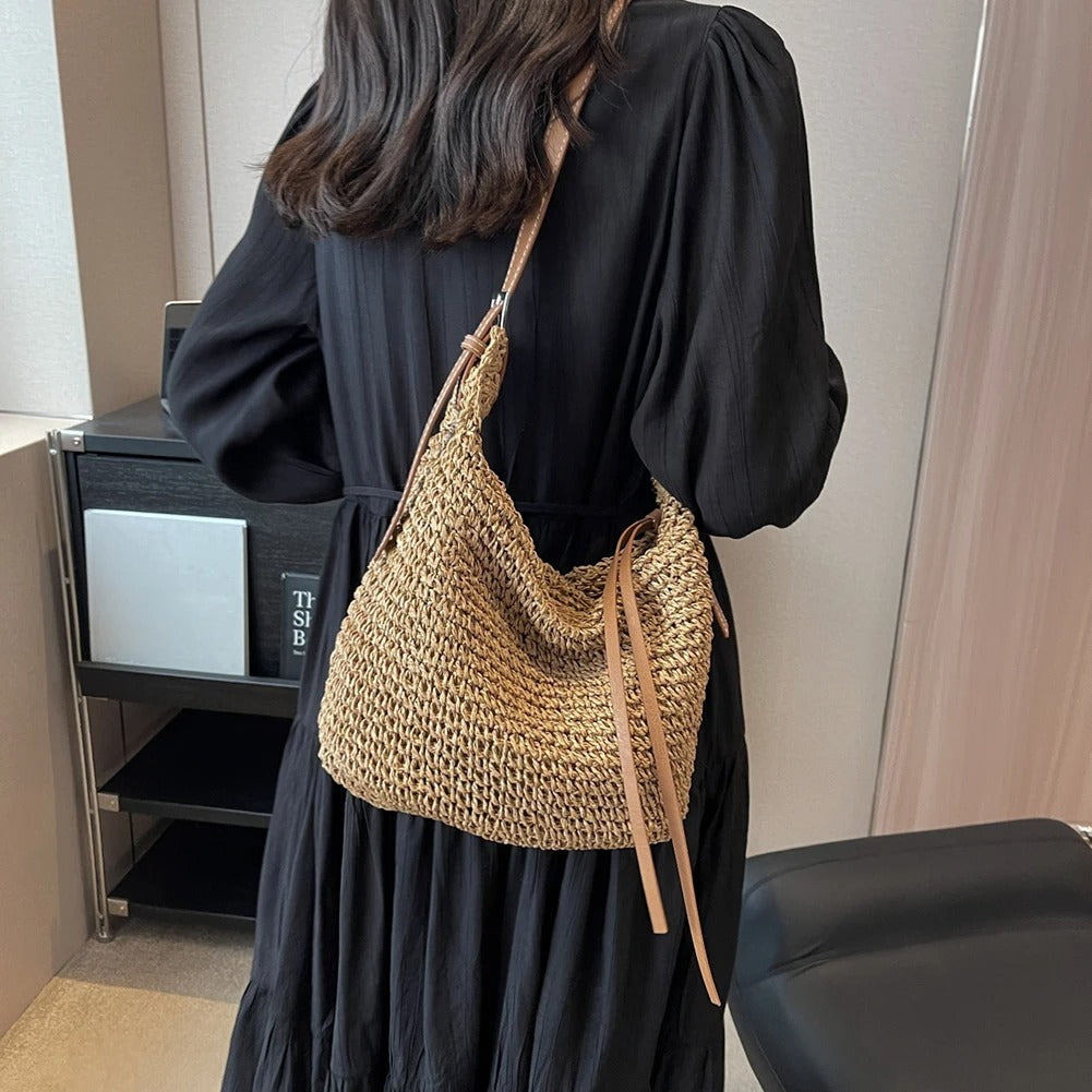 Vera Bolso de Rafia Tejida con Bandolera para Verano