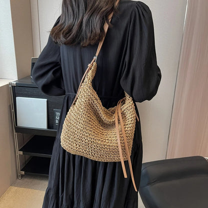 Vera Bolso de Rafia Tejida con Bandolera para Verano