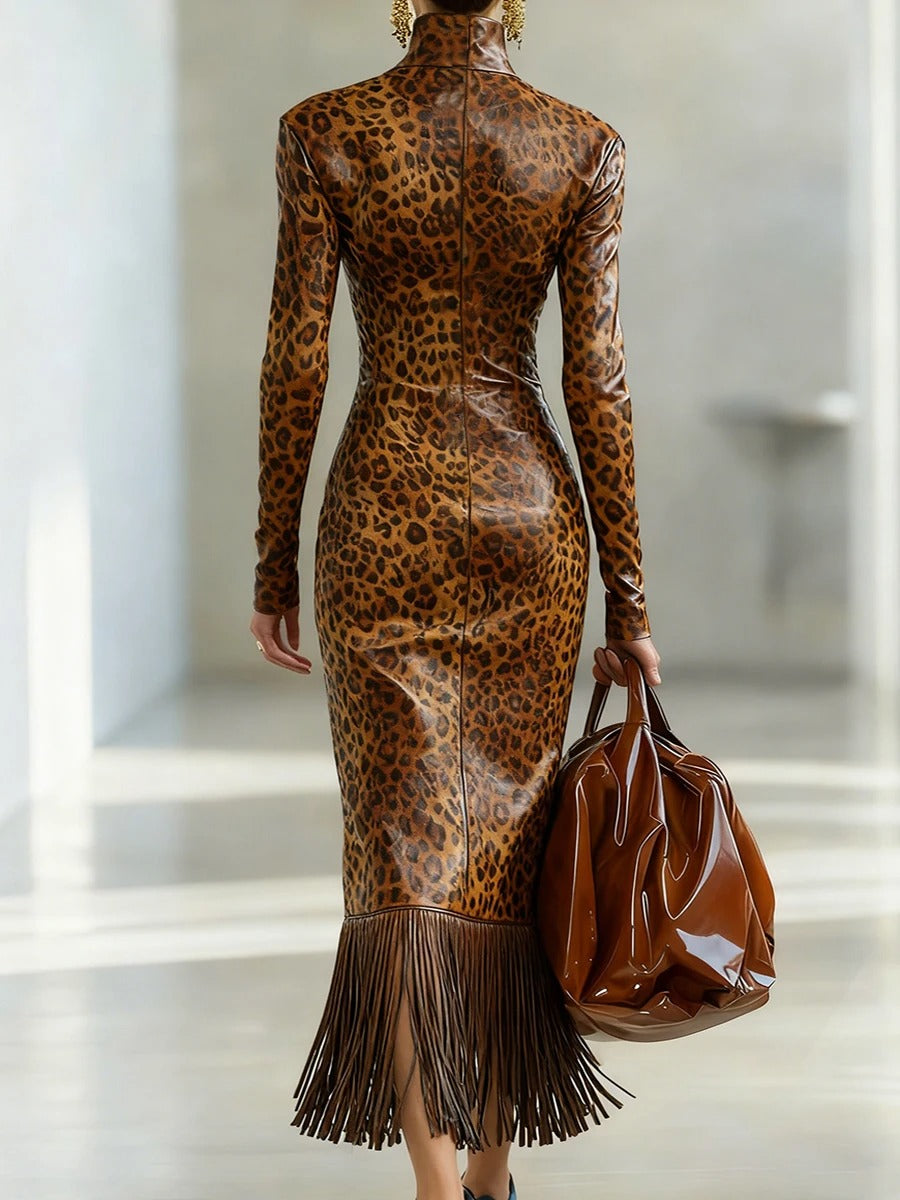 Aurora Vestido Maxi Animal Print con Flecos