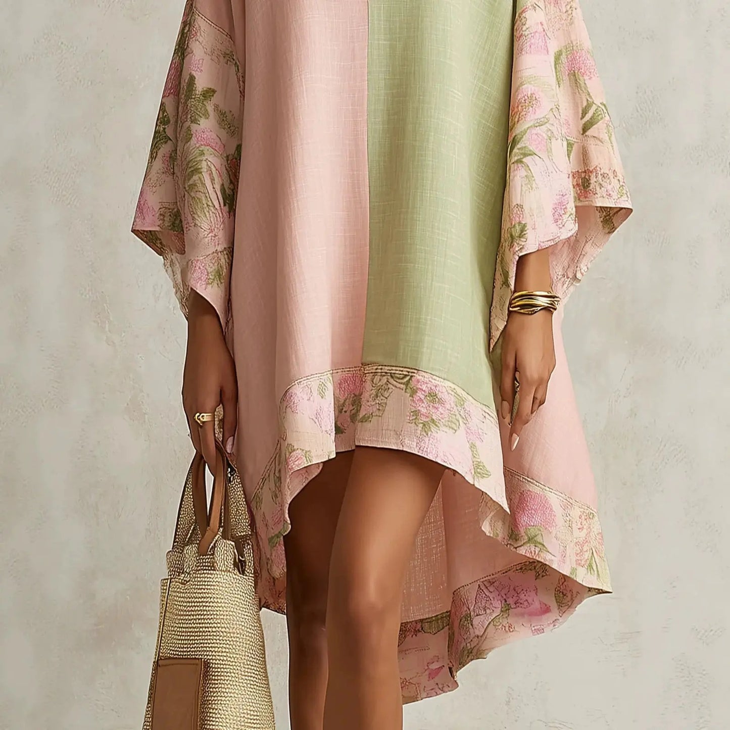 Jimena Vestido Bohemio Floral con Manga Murciélago y Cuello en V