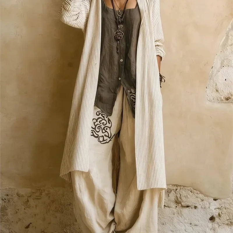 Daniela Conjunto Bohemio de Tres Piezas a Rayas
