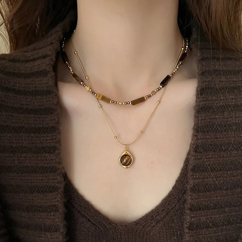 Kaia Collar Doble Capa con Ojo de Tigre