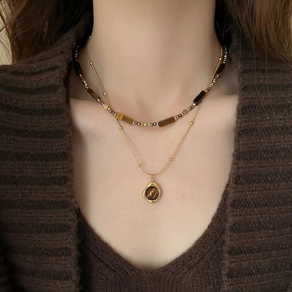 Kaia Collar Doble Capa con Ojo de Tigre