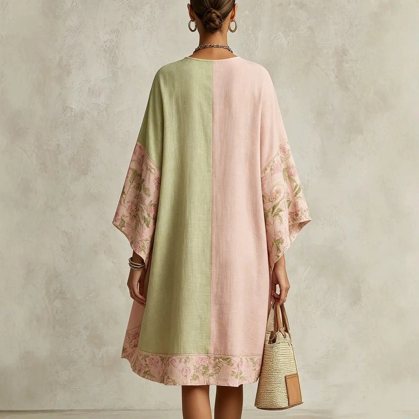 Jimena Vestido Bohemio Floral con Manga Murciélago y Cuello en V