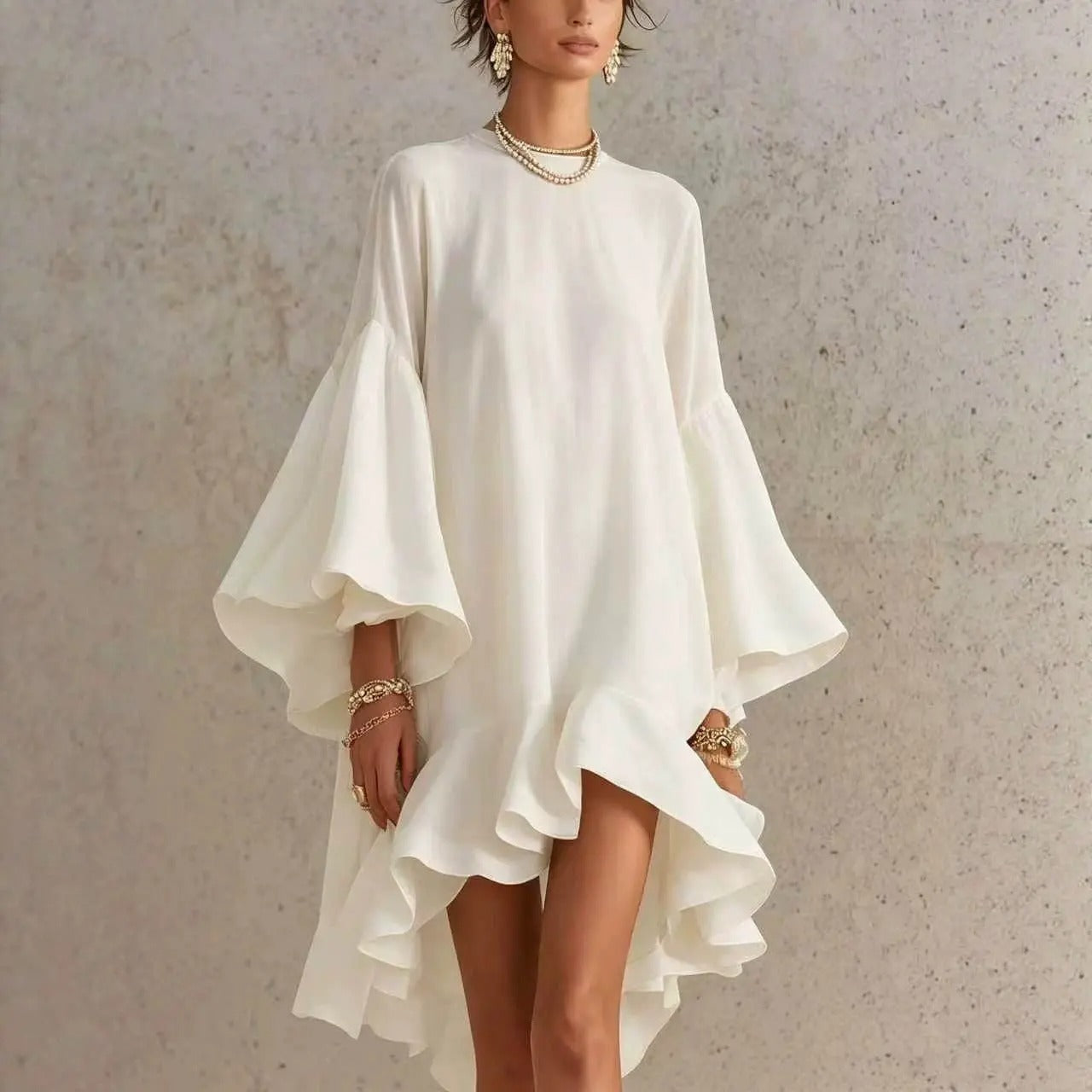 Amelia Vestido Elegante con Volantes y Dobladillo Asimétrico