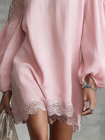 Olivia Vestido Mini de Encaje con Hombros Descubiertos y Mangas Abullonadas