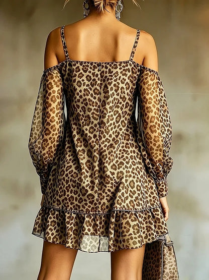 Miranda Vestido Animal Print de Hombros Descubiertos