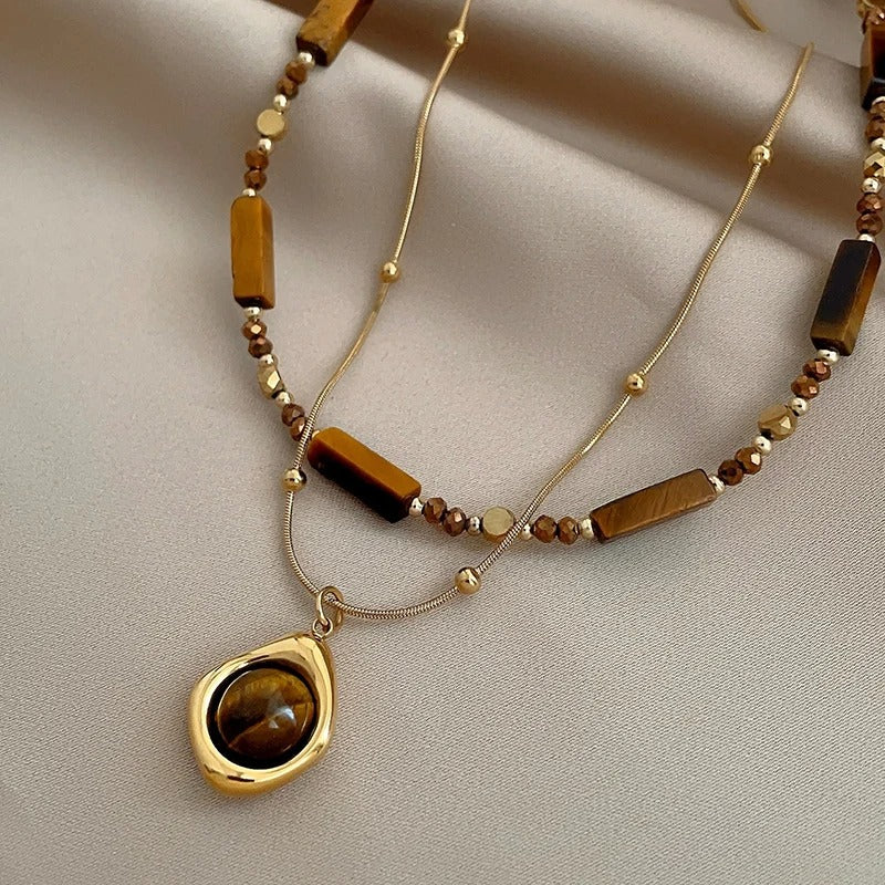 Kaia Collar Doble Capa con Ojo de Tigre