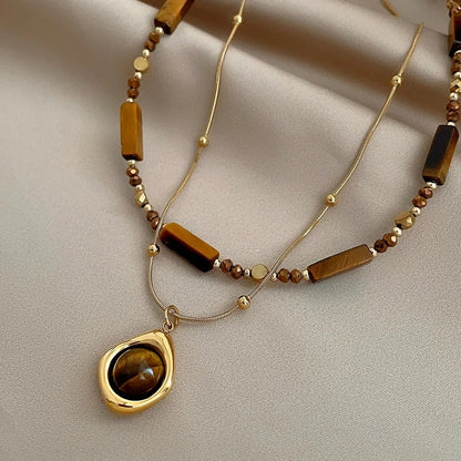 Kaia Collar Doble Capa con Ojo de Tigre