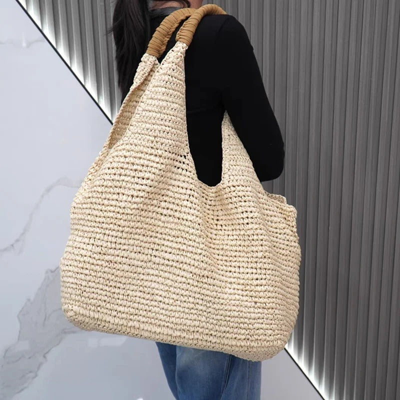 Catalina Bolso Tote de Rafia Tejida de Gran Capacidad