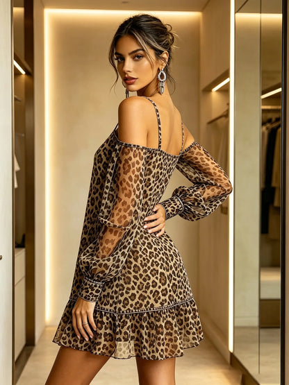 Miranda Vestido Animal Print de Hombros Descubiertos