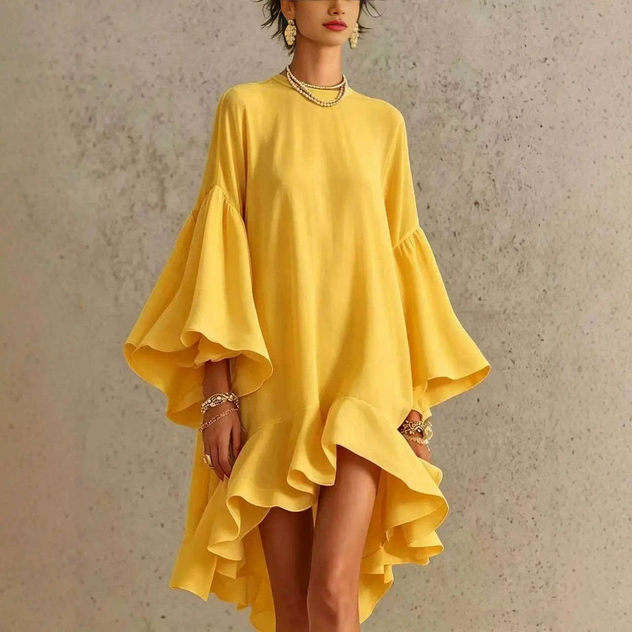 Amelia Vestido Elegante con Volantes y Dobladillo Asimétrico