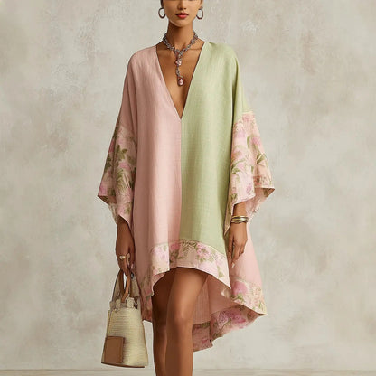 Jimena Vestido Bohemio Floral con Manga Murciélago y Cuello en V