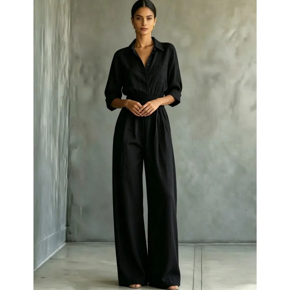 Bonita Mono Elegante con Cintura Ajustable y Pantalón Ancho