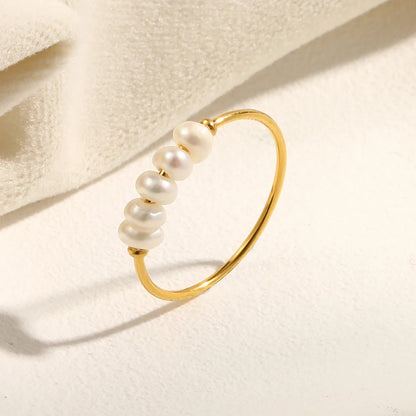 Elena Anillo Dorado de Acero Inoxidable con Perla de Agua Dulce