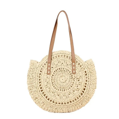 Adriana Bolso Redondo de Rafia Tejida Estilo Bohemio