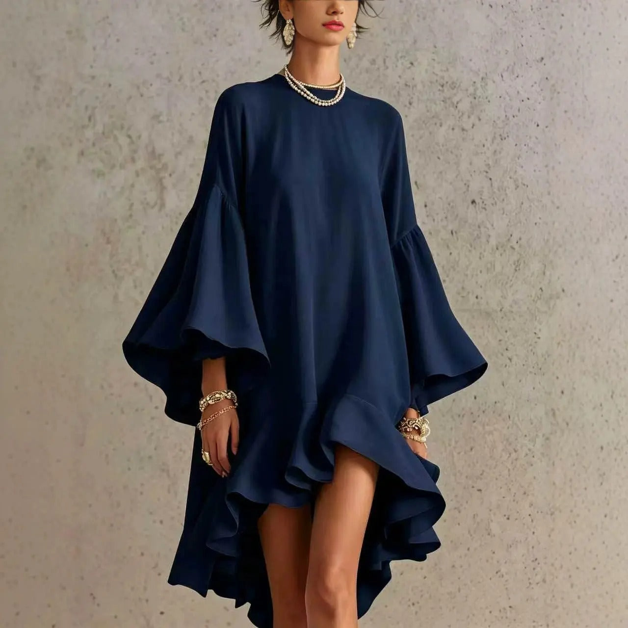 Amelia Vestido Elegante con Volantes y Dobladillo Asimétrico